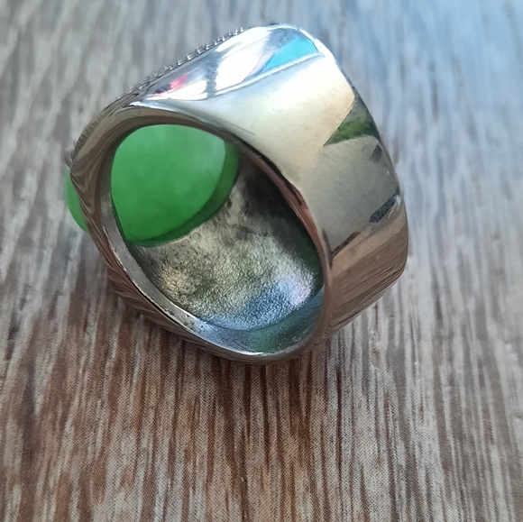 Mens Green Stone Stainless Ring - Picture 5 of 6